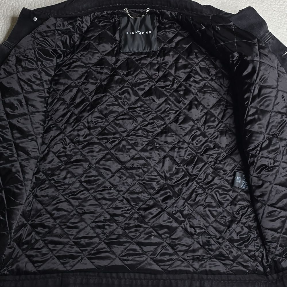 John Richmond - Denim and Laser Cut Leather Jacket in Black Large - Picture 6 of 16
